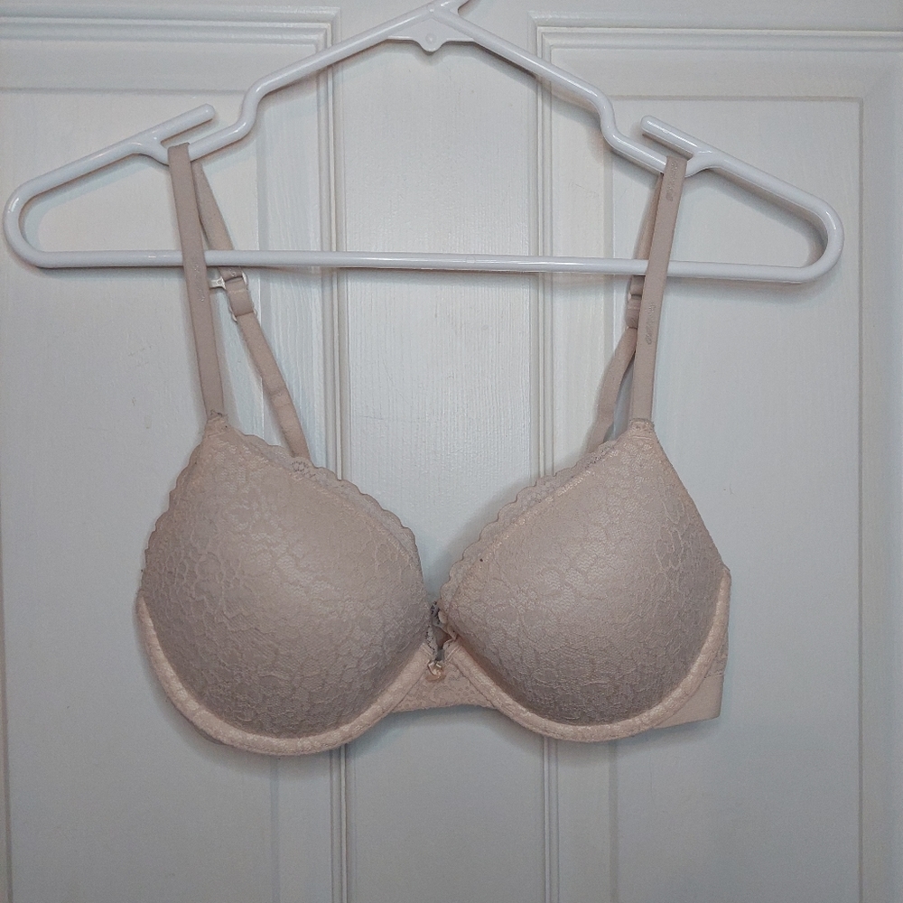 Aerie Pink Lace Bra Adjustable Convertible Padded Underwire Full Coverage Sz 32D